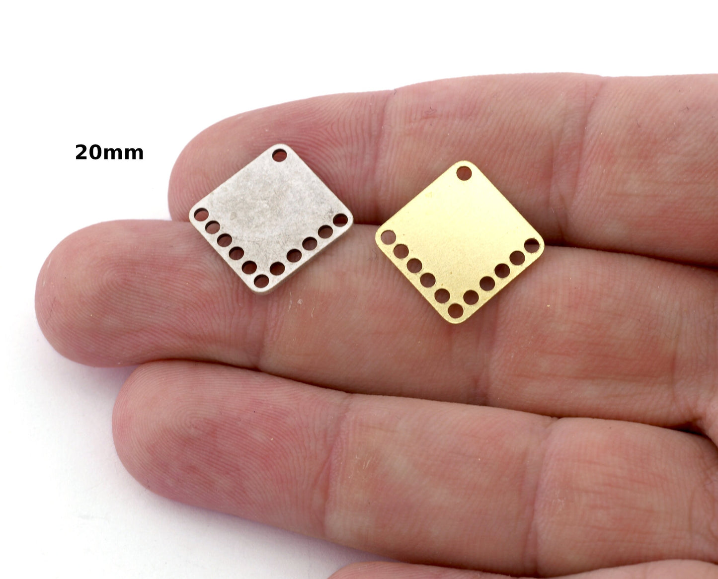 Multi hole connector, Square shape, Earring Charms Findings, 20mm Raw brass, Antique Silver Plated findings 5528 - 20mm