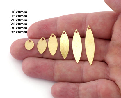 Marquise Shape Charms, Earring Charms, Raw brass 10x8, 15x8, 20x8, 25x8, 30x8, 35x8mm thickness 0.8mm 5518 R
