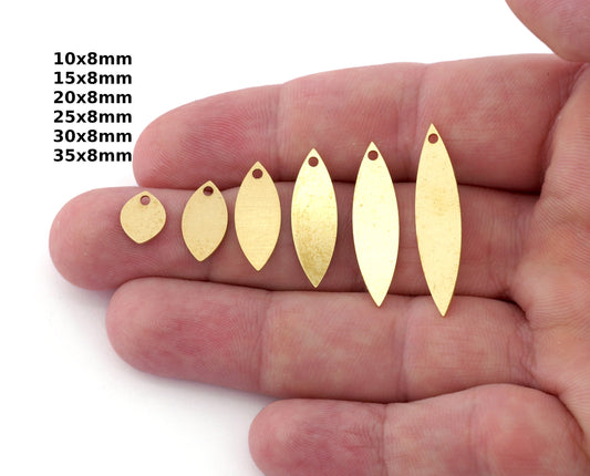 Marquise Shape Charms, Earring Charms, Raw brass 10x8, 15x8, 20x8, 25x8, 30x8, 35x8mm thickness 0.8mm 5518 R