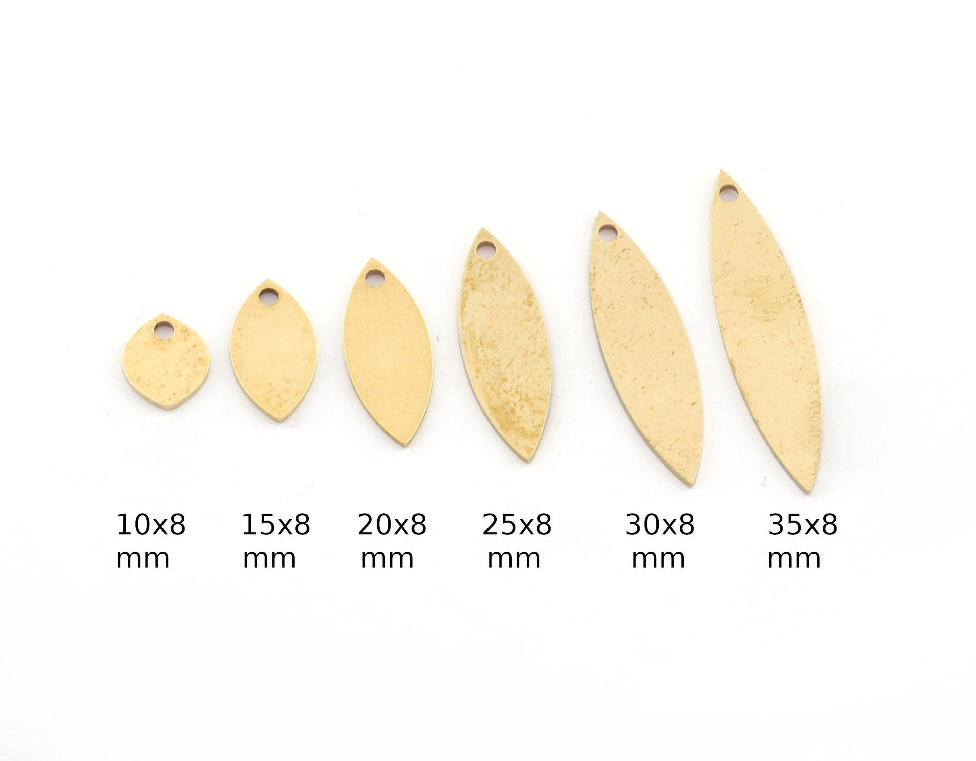 Marquise Shape Charms, Earring Charms, Raw brass 10x8, 15x8, 20x8, 25x8, 30x8, 35x8mm thickness 0.8mm 5518 R