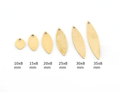 Marquise Shape Charms, Earring Charms, Raw brass 10x8, 15x8, 20x8, 25x8, 30x8, 35x8mm thickness 0.8mm 5518 R