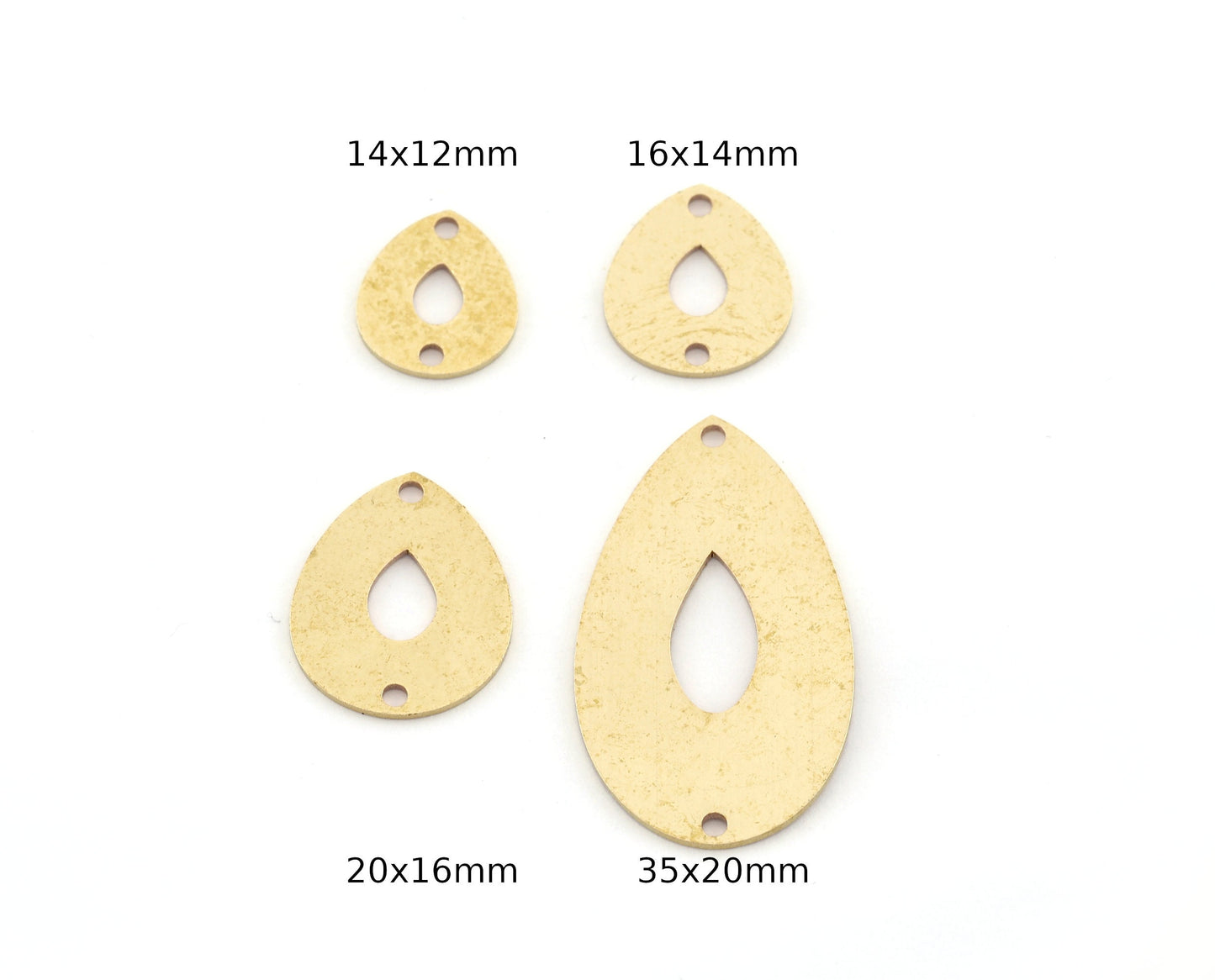 Drop Shape Charms, Connector, Earring Charms, Raw brass 14x12mm 16x14mm 20x16mm 35x20mm thickness 0.8mm 5532