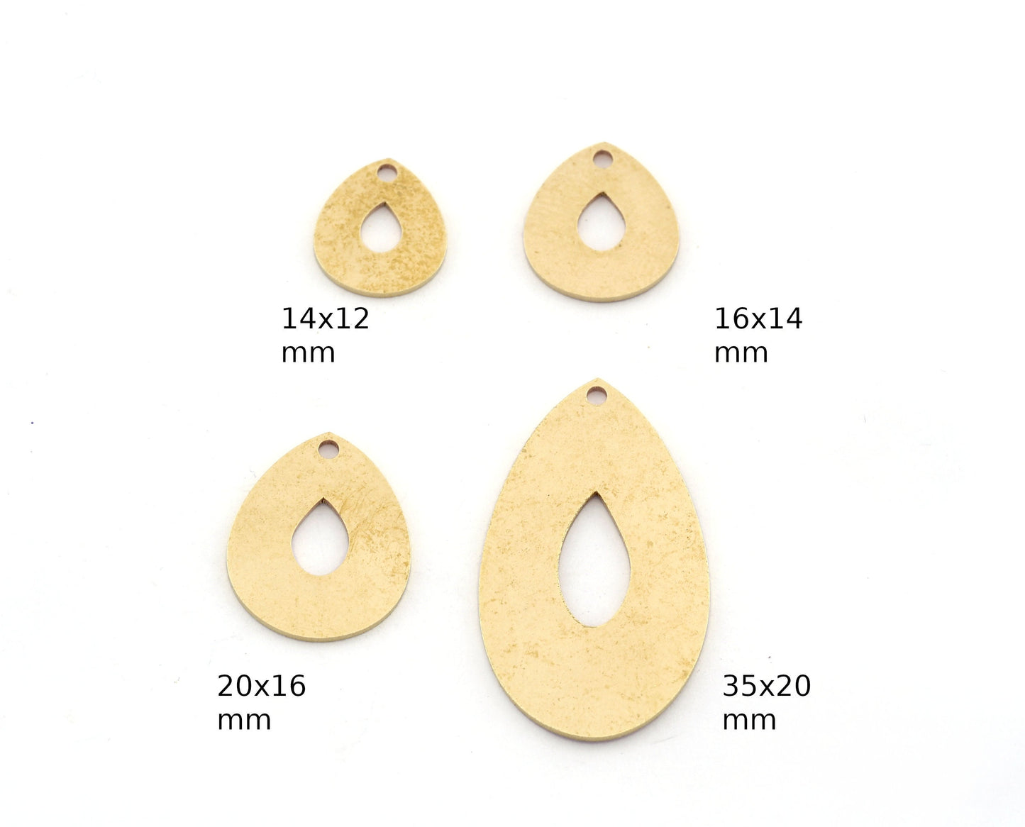 Drop Charms, Tag charms, Flat Engrave Blank, Raw Brass 1 hole 14x12mm 16x14mm 20x16mm 35x20mm Middle Hole 5526 R