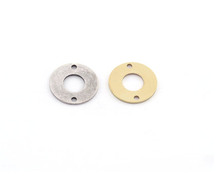 Round Connector, Disc spacer , Earring charms , Two Hole, Raw brass, Antique silver plated 16mm 5524-04