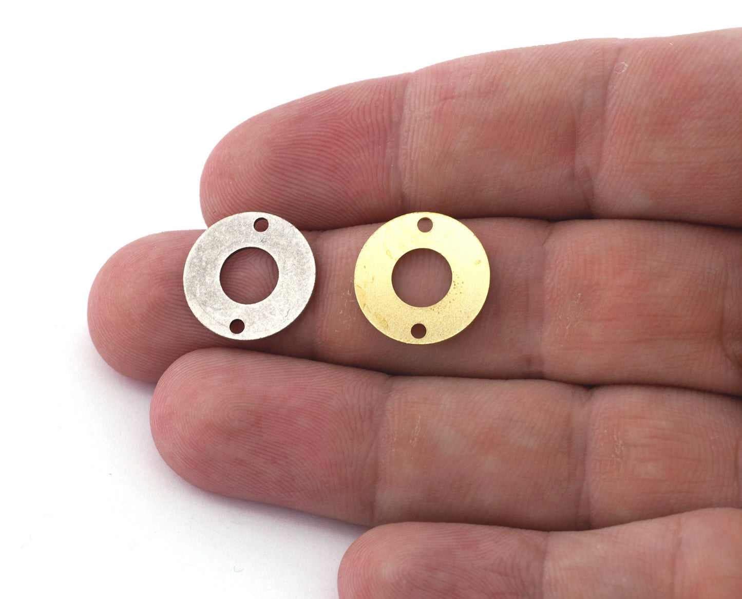 Round Connector, Disc spacer , Earring charms , Two Hole, Raw brass, Antique silver plated 16mm 5524-04