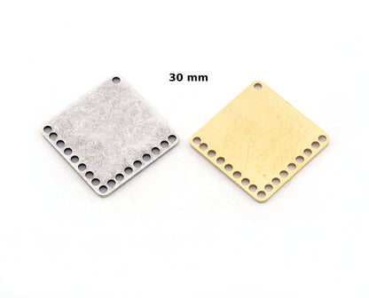 Multi hole connector, Square shape, Earring Charms Findings, 30mm Raw brass, Antique Silver Plated findings 5528