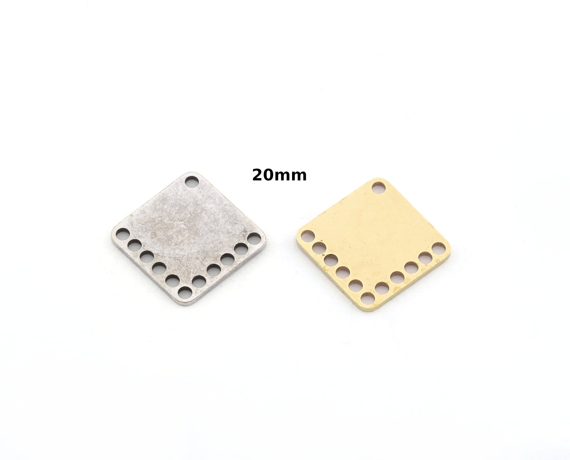 Multi hole connector, Square shape, Earring Charms Findings, 20mm Raw brass, Antique Silver Plated findings 5528 - 20mm