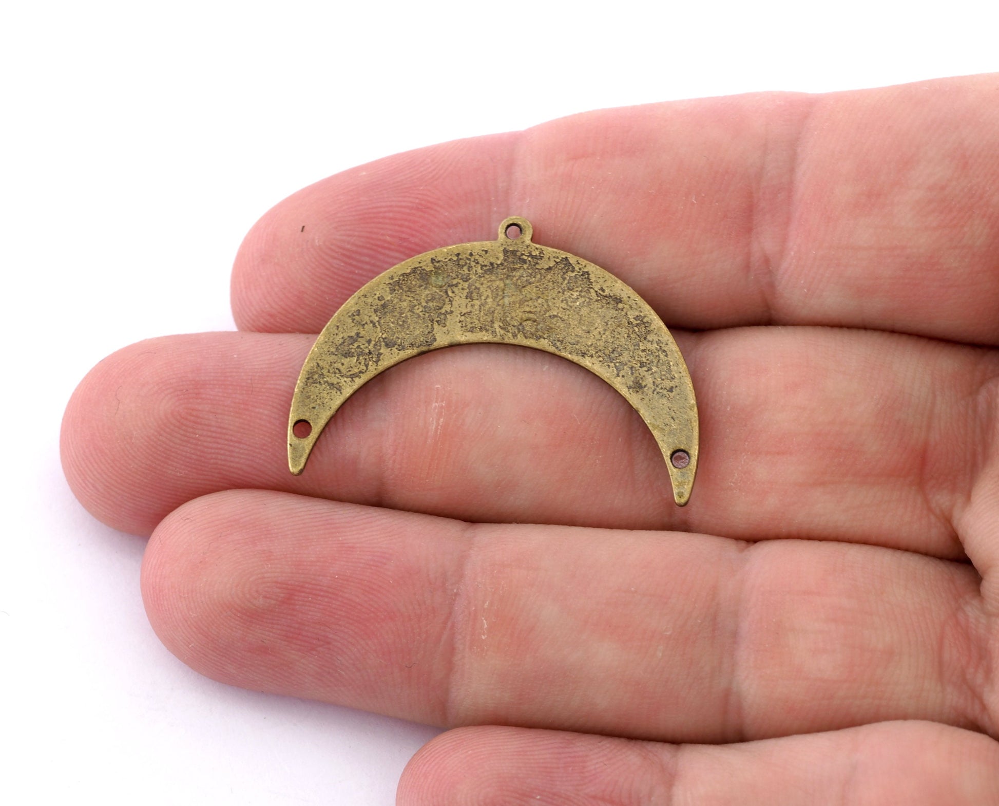 Crescent Moon Pendant, Connector, Charms 3 hole Antique Bronze Plated 35.5mm 0.8 mm Findings 4150 AB