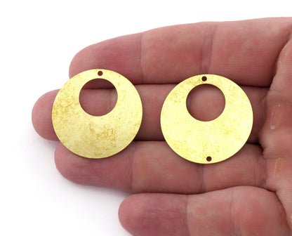 Circle Charms, Connector, Middle Hole Charms, Earring Charms, Raw brass 32mm thickness 0.8mm 5545