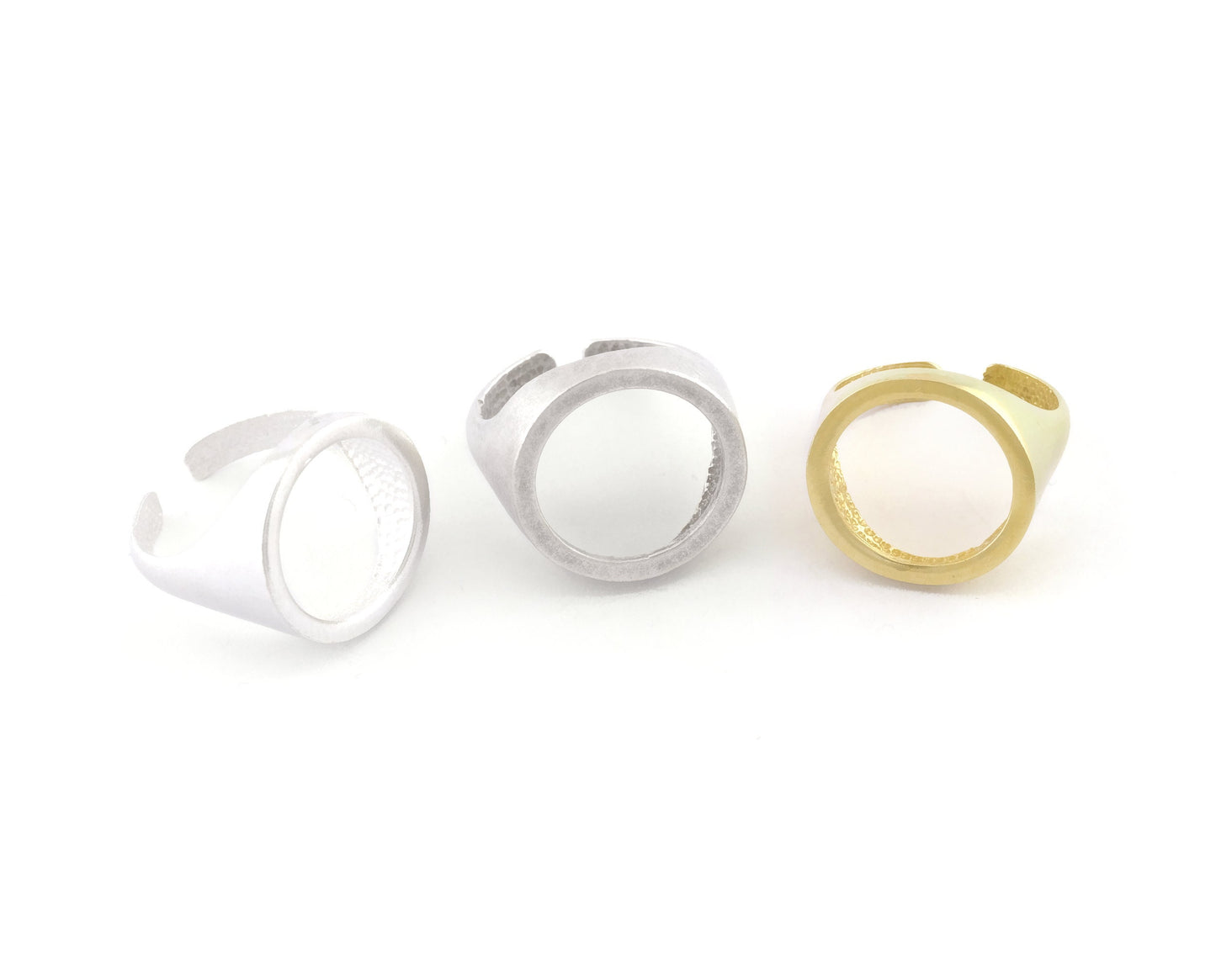 Signet Open Round Ring Adjustable Raw brass, Antique Silver, Shiny Silver Plated Brass (17.5mm 7US size) 4197