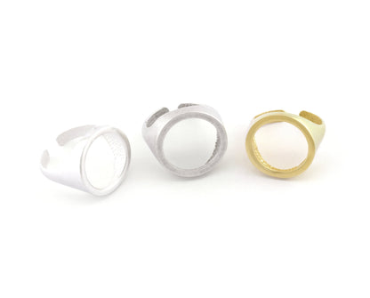Signet Open Round Ring Adjustable Raw brass, Antique Silver, Shiny Silver Plated Brass (17.5mm 7US size) 4197