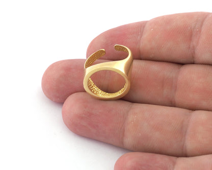 Signet Open Round Ring Adjustable Raw brass, Antique Silver, Shiny Silver Plated Brass (17.5mm 7US size) 4197