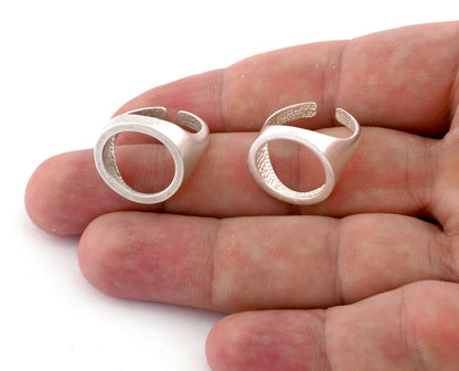 Signet Open Round Ring Adjustable Raw brass, Antique Silver, Shiny Silver Plated Brass (17.5mm 7US size) 4197