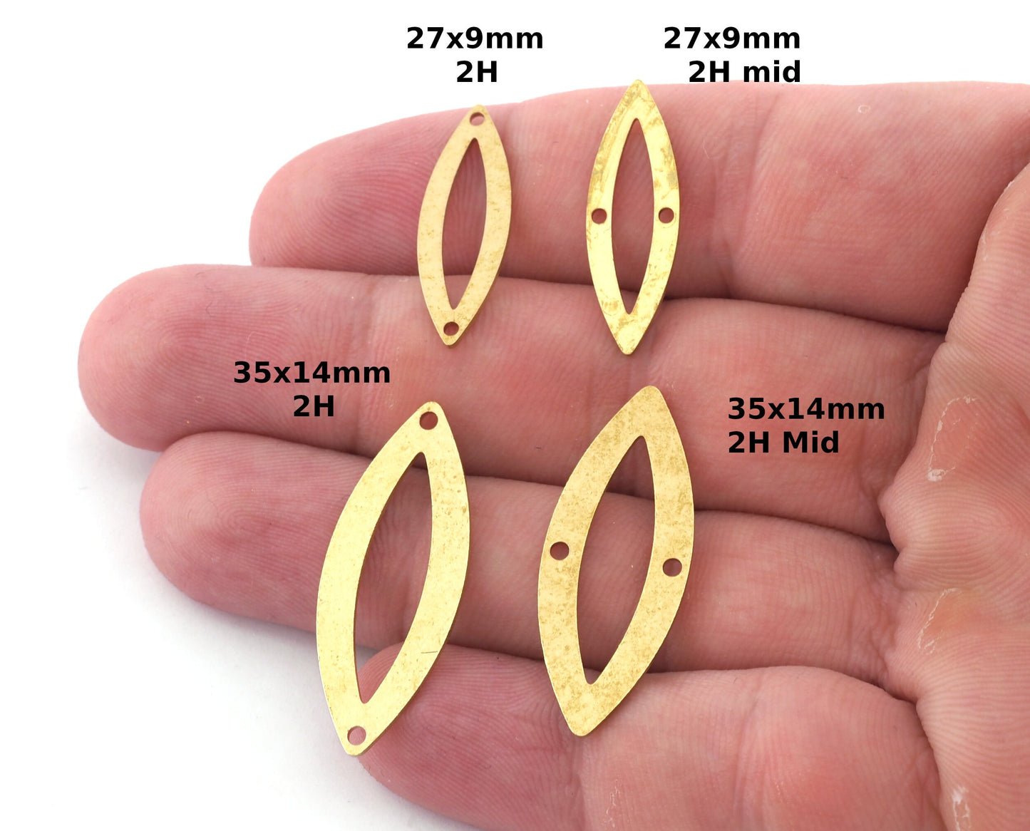 Marquise Shape Charms, Connector, Earring Charms, Raw brass 27x9mm 35x14mm thickness 0.8mm 5543 R