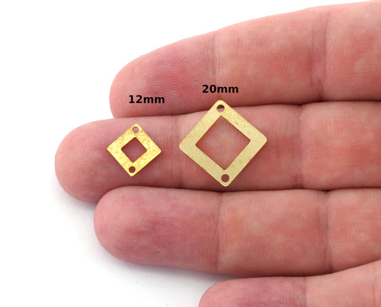 Square Charms, Connector, Middle Hole, Blank Stamp Charms, Earring Charms, Raw brass 12mm 20mm thickness 0.8mm 5549