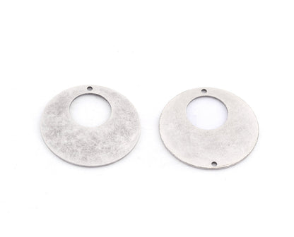 Circle Charms, Connector, Middle Hole Charms, Earring Charms, Antique Silver Plated brass 32mm thickness 0.8mm 5545 AB