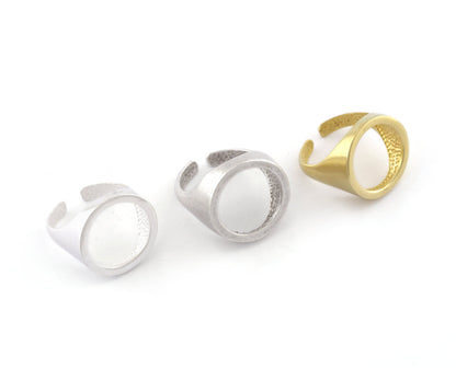 Signet Open Round Ring Adjustable Raw brass, Antique Silver, Shiny Silver Plated Brass (17.5mm 7US size) 4197