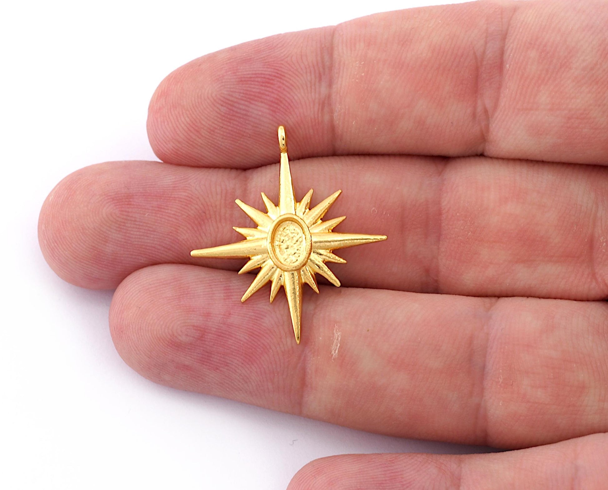 Star Pendant Blank Shiny Gold Plated Brass setting 32x29mm (6x4mm blank size) findings OZ2540-G