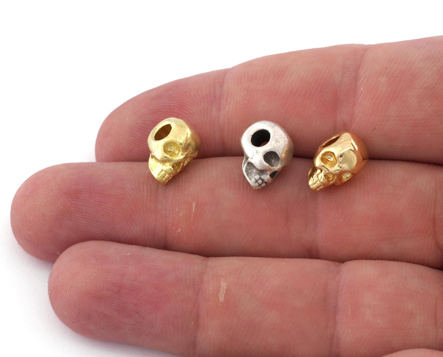 Skull Beads, Horizontal hole, Metal Beads 13x8m (Hole 3mm) Jewelry Beads Gold, Raw or Antique Silver Plated Brass Good Quality bab3 154