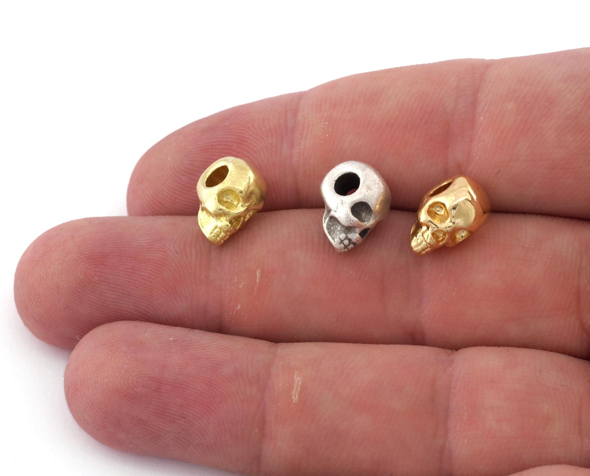 Skull Beads, Horizontal hole, Metal Beads 13x8m (Hole 3mm) Jewelry Beads Gold, Raw or Antique Silver Plated Brass Good Quality bab3 154