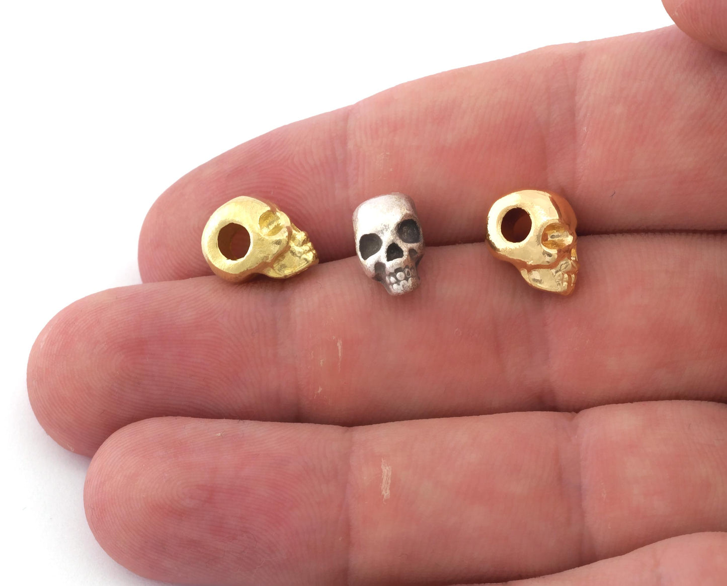 Skull Beads, Horizontal hole, Metal Beads 13x8m (Hole 3mm) Jewelry Beads Gold, Raw or Antique Silver Plated Brass Good Quality bab3 154