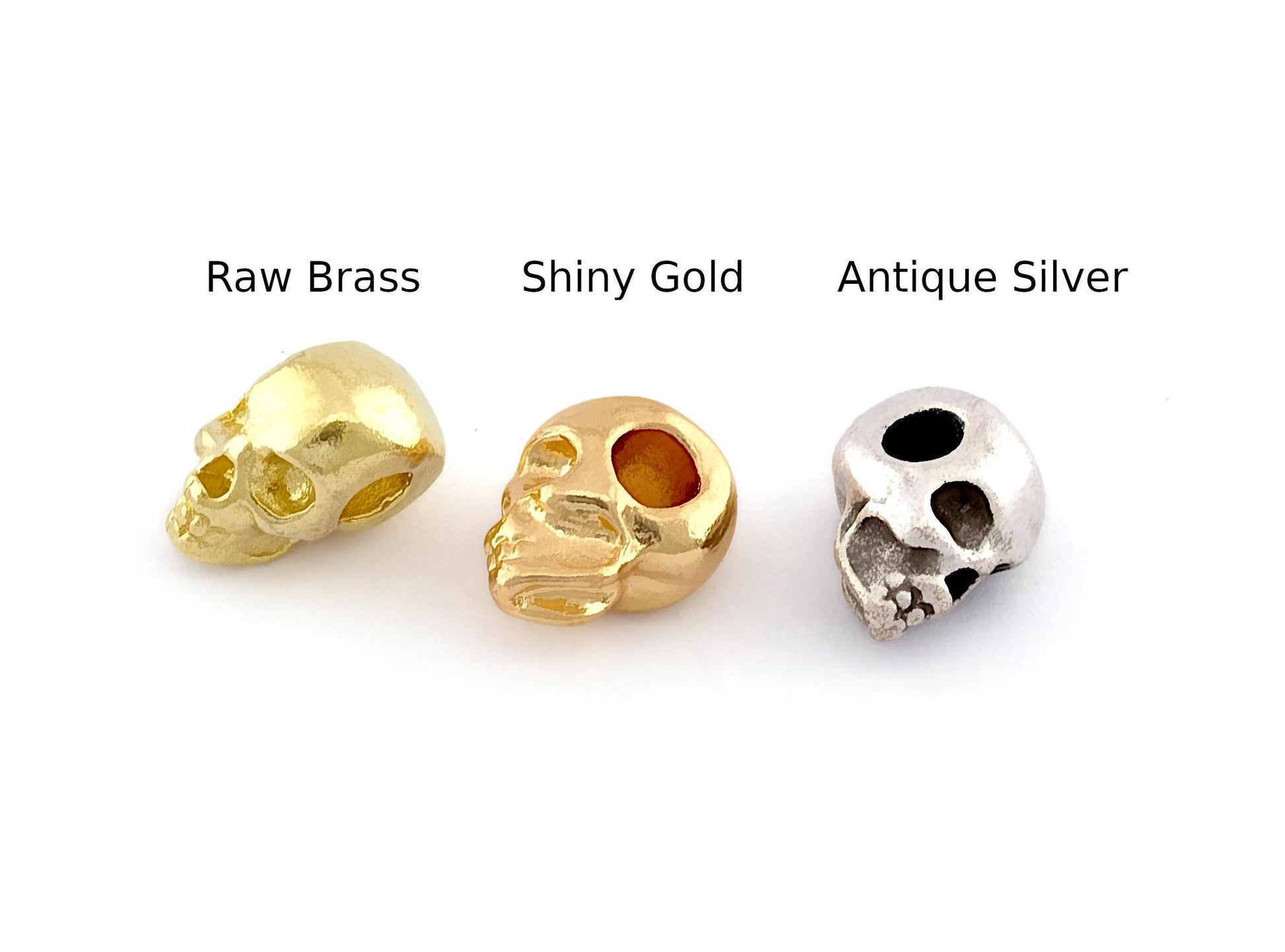 Skull Beads, Horizontal hole, Metal Beads 13x8m (Hole 3mm) Jewelry Beads Gold, Raw or Antique Silver Plated Brass Good Quality bab3 154