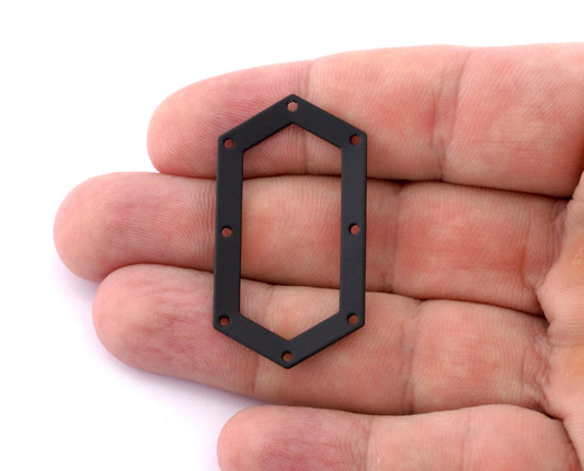 Elongated Hexagon Charms, Connector Black Painted Brass 45x24mm 0.8 Thickness stamping blank 8 hole tag pendant 2063-275