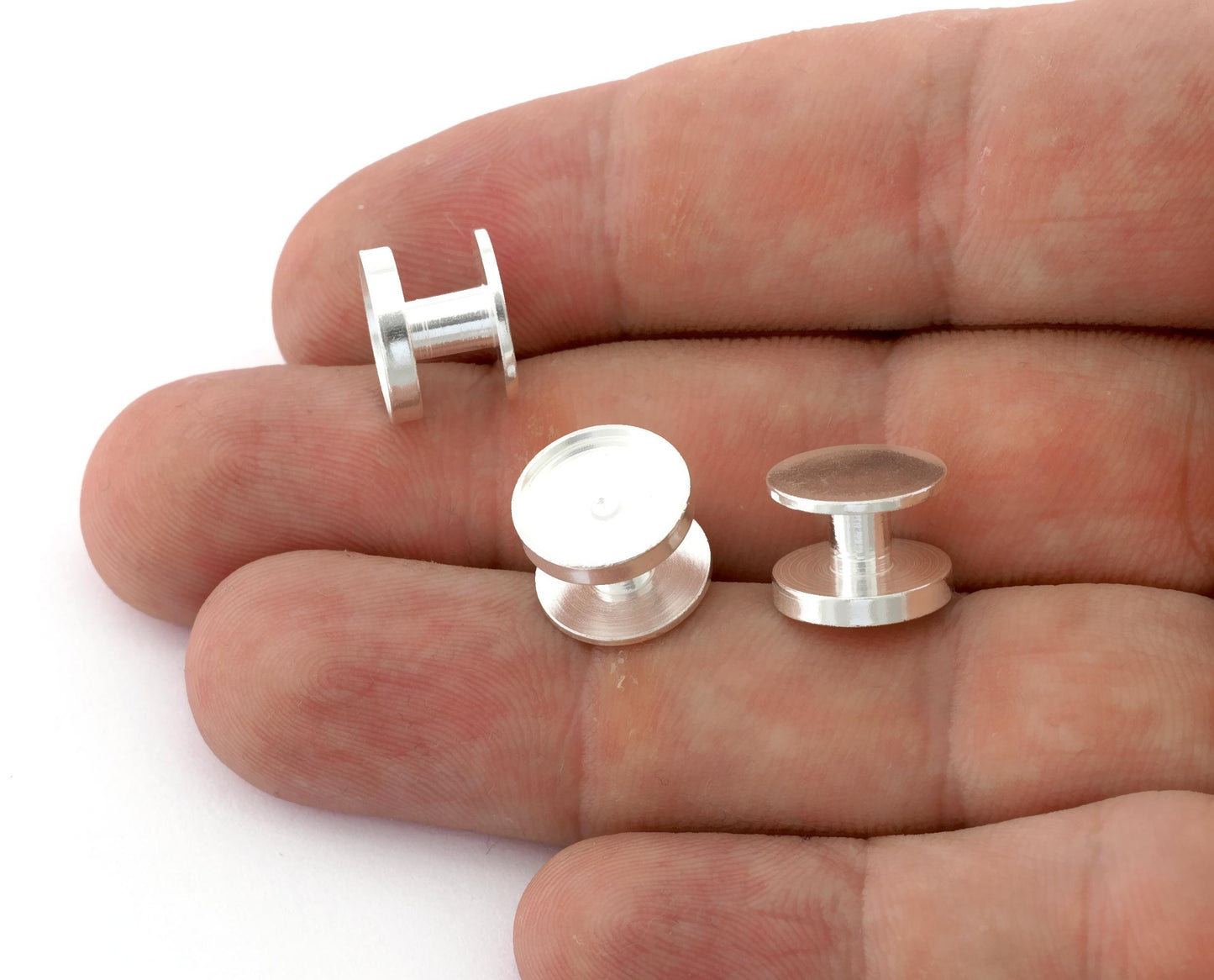 Cufflink brass studs, shirt collar tuxedo stud Shiny Silver plated Brass 12x8mm , 1697-250