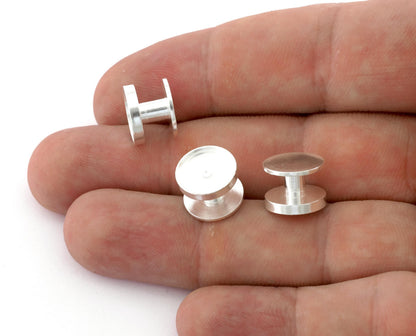 Cufflink brass studs, shirt collar tuxedo stud Shiny Silver plated Brass 12x8mm , 1697-250