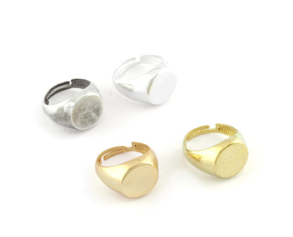 Signet Ring Blank bezel setting Adjustable Raw brass, Antique silver, Shiny Silver, Shiny Gold with ( 7-8US ) 13.5mm base setting OZ4274