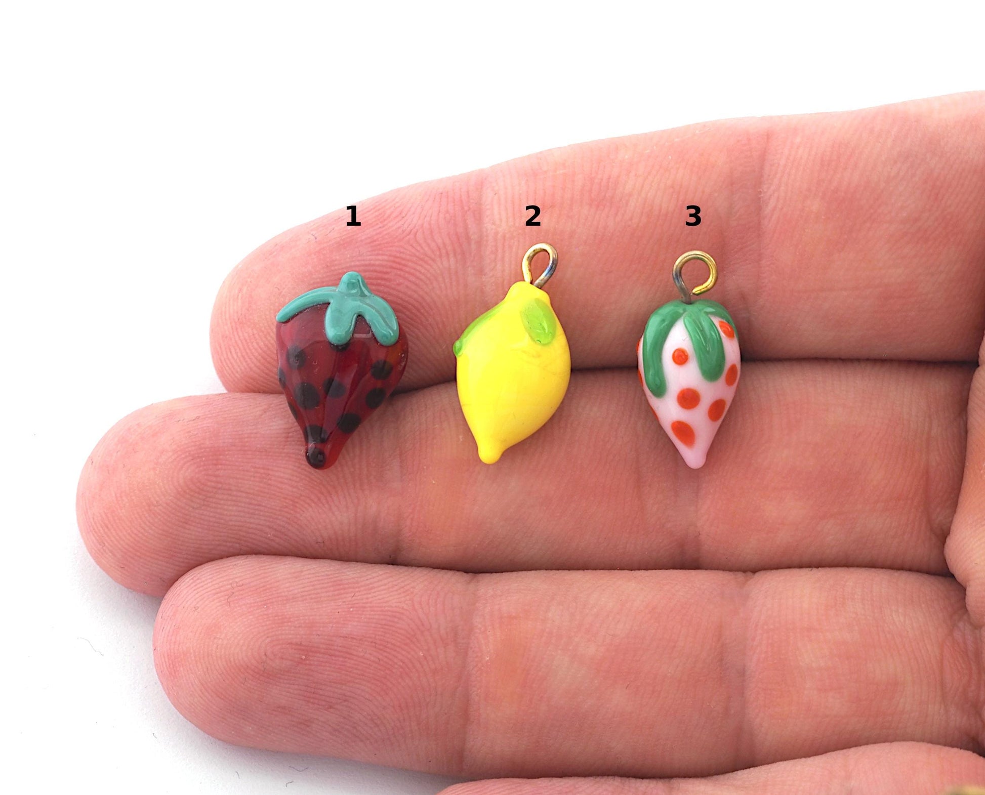 Fruit Lemon, Strawberry, Murano Glass Charms Beads Add on charm Beads Bracelet Necklace Part Brass Jewelry making parts (20x10mm) 4993 - 02