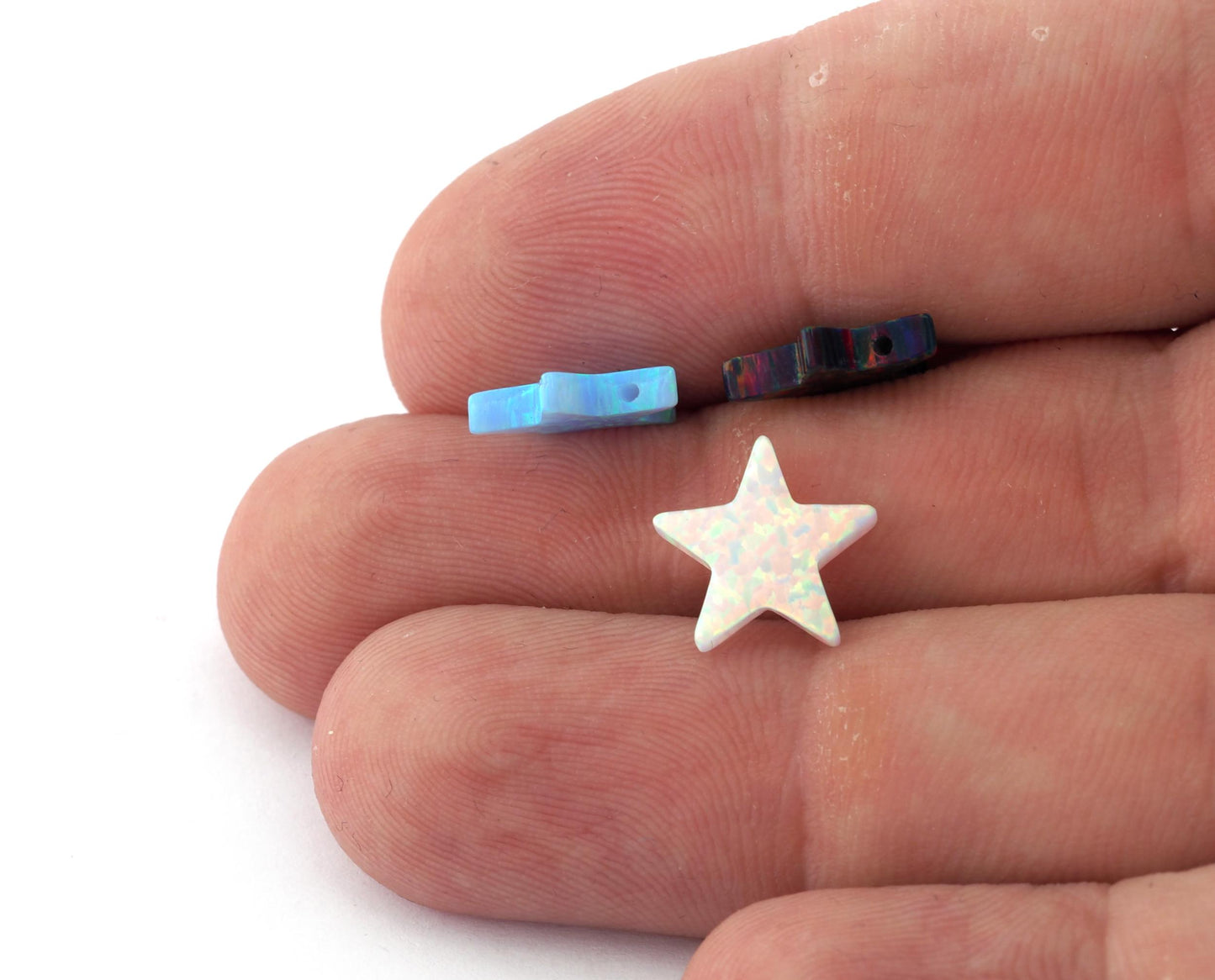 Opal Star Black White Blue 12mm 2.5mm thickness 20 gauge hole Lab Created Opal Synthetic 1493 OPSY