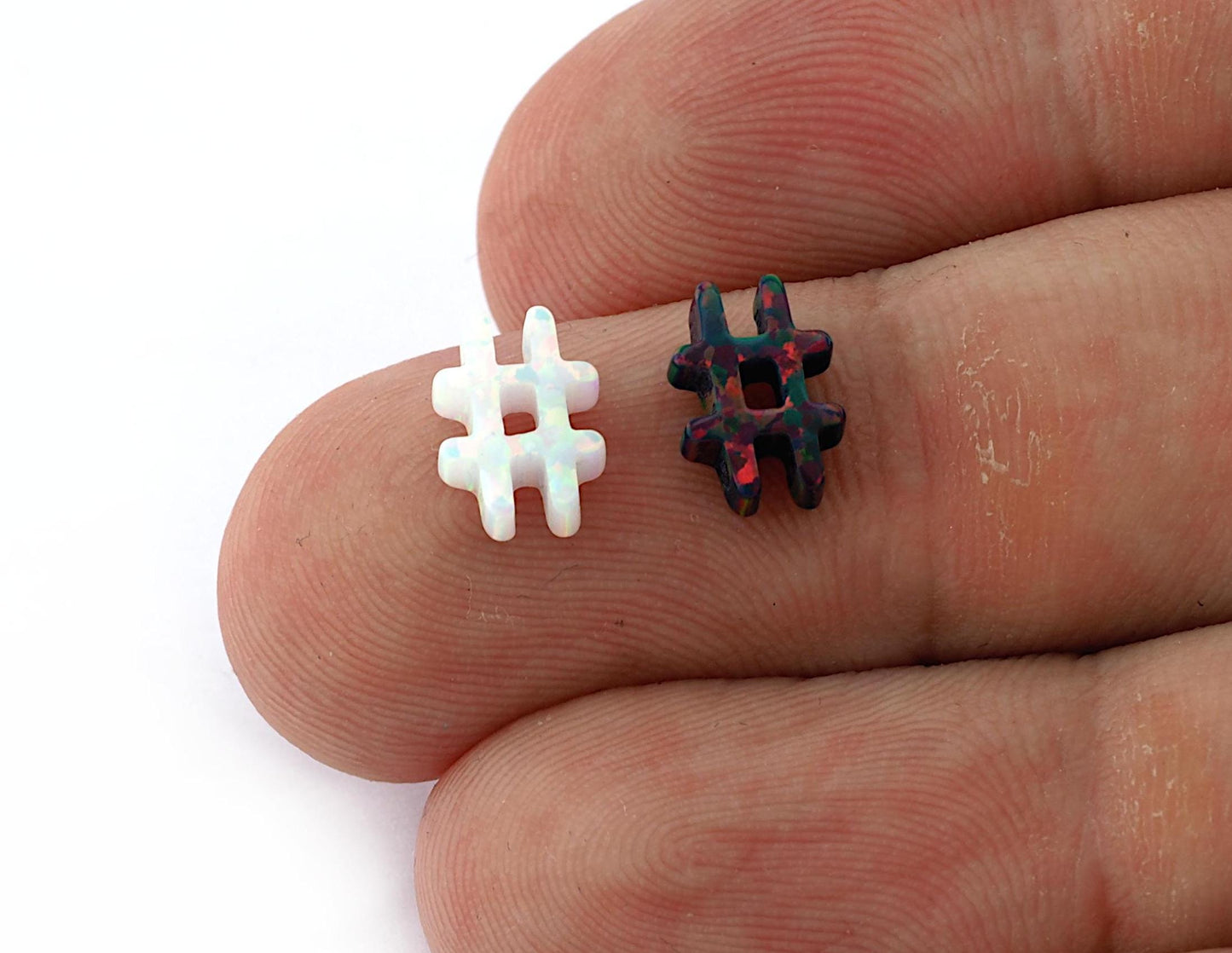 Opal Hashtag Black - White 10 mm 2.5 mm thickness 20 gauge hole Lab Created Opal Synthetic 1494 OPSY