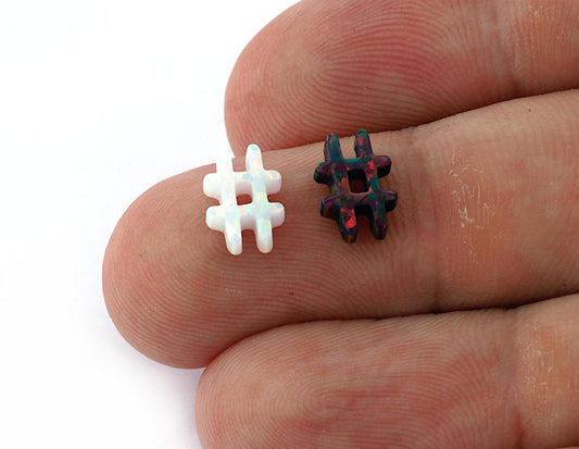 Opal Hashtag Black - White 10 mm 2.5 mm thickness 20 gauge hole Lab Created Opal Synthetic 1494 OPSY