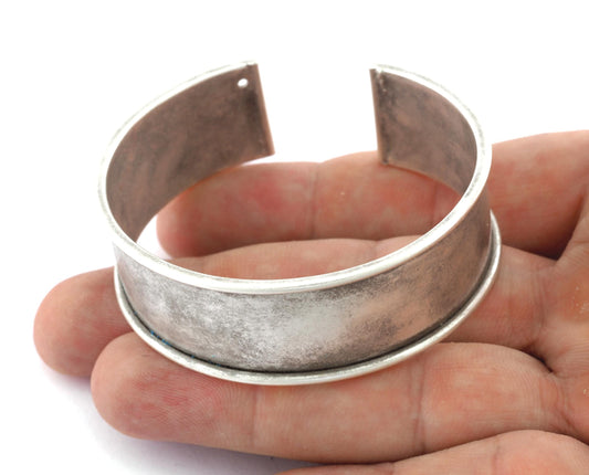 Bangle Bracelet Blank, Antique Silver Plated Brass, Cuff Adjustable 20mm supplies findings Raf2-2 - BRC