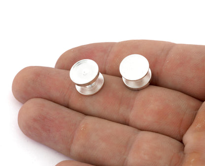 Cufflink brass studs, shirt collar tuxedo stud Shiny Silver plated Brass 12x8mm , 1697-250