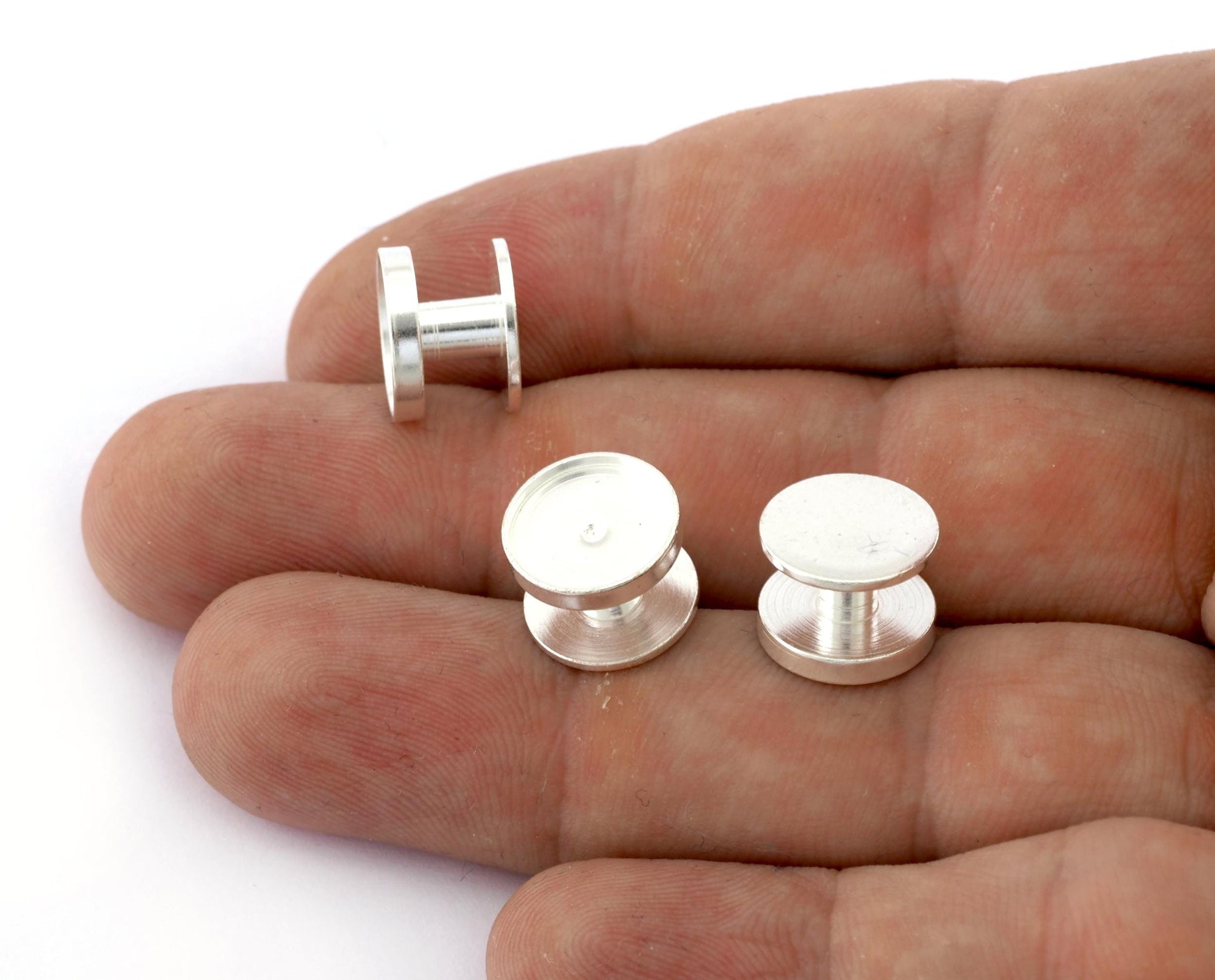 Cufflink brass studs, shirt collar tuxedo stud Shiny Silver plated Brass 12x8mm , 1697-250