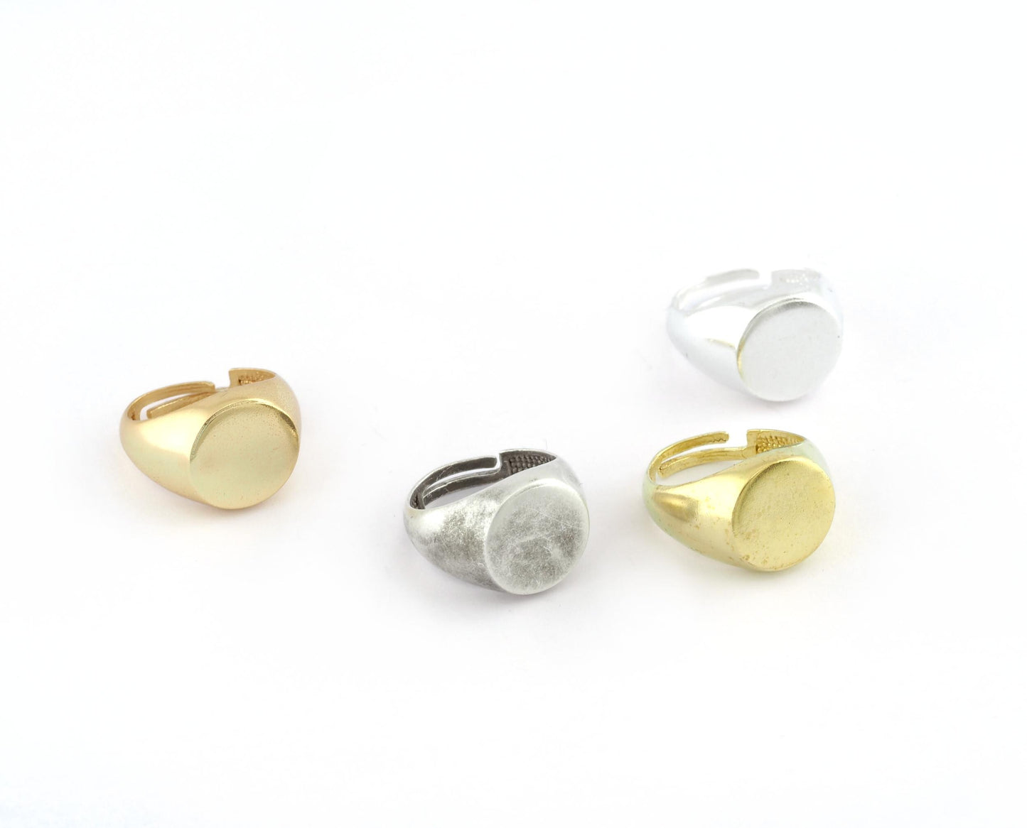 Signet Ring Blank bezel setting Adjustable Raw brass, Antique silver, Shiny Silver, Shiny Gold with ( 7-8US ) 13.5mm base setting OZ4274