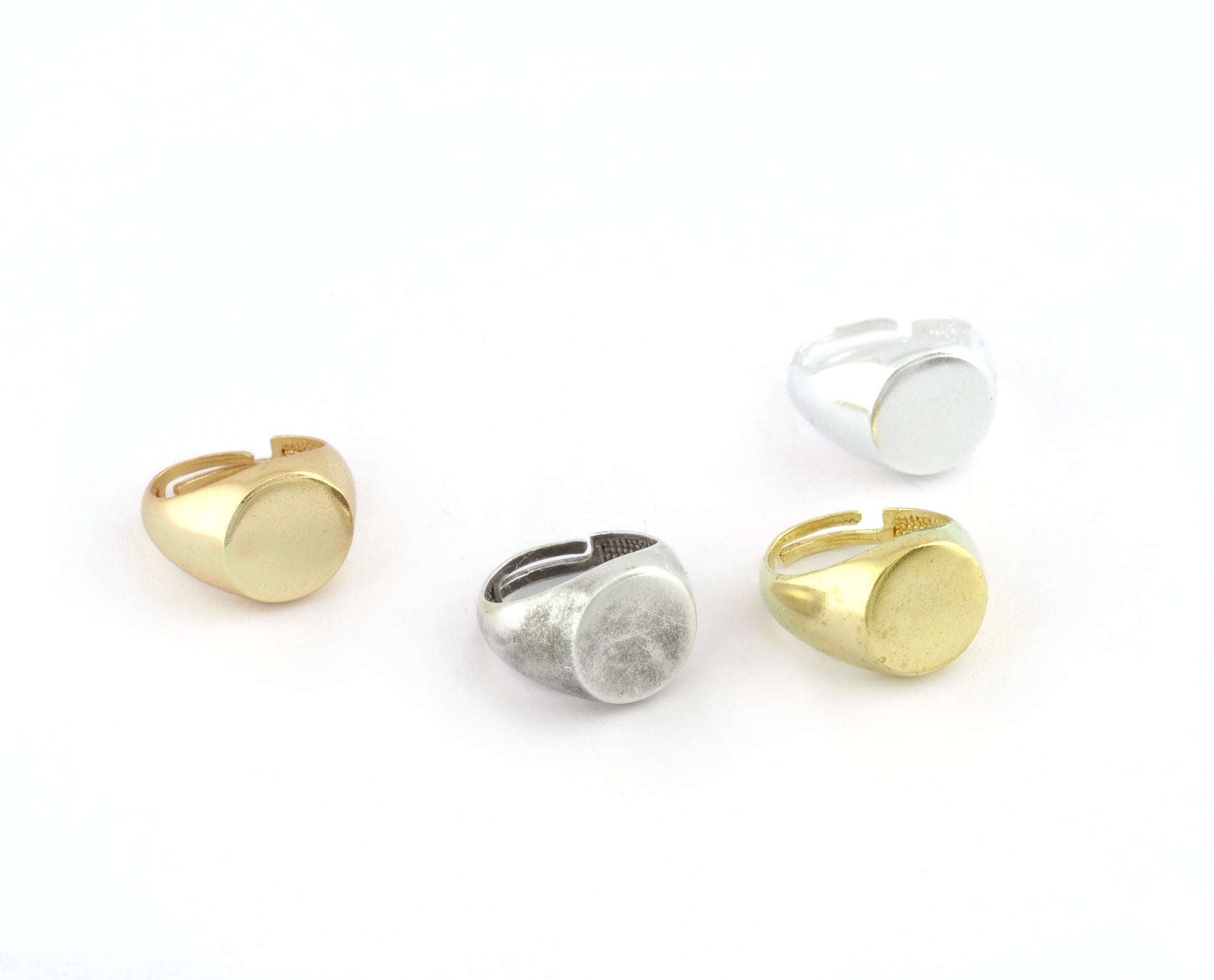 Signet Ring Blank bezel setting Adjustable Raw brass, Antique silver, Shiny Silver, Shiny Gold with ( 7-8US ) 13.5mm base setting OZ4274