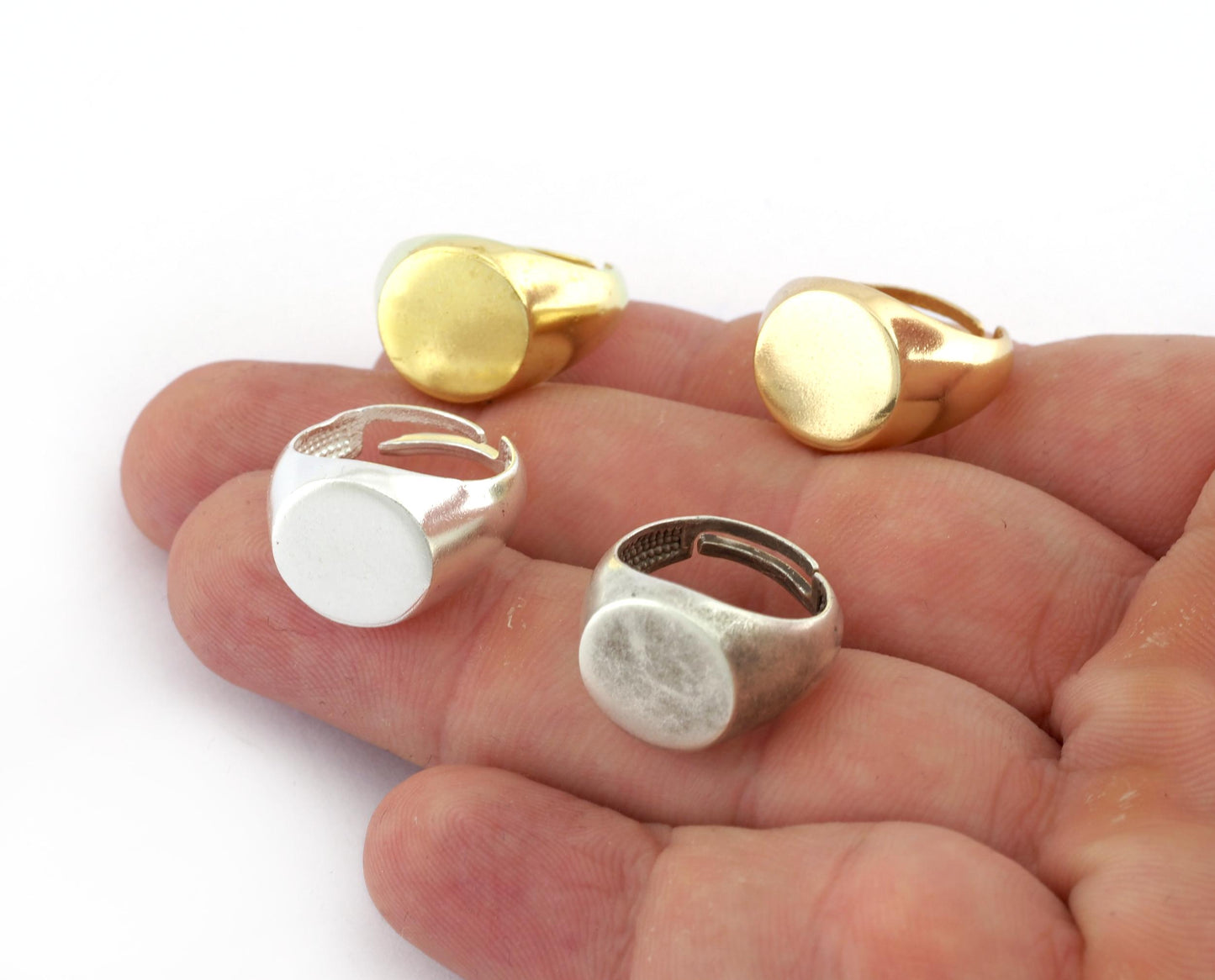 Signet Ring Blank bezel setting Adjustable Raw brass, Antique silver, Shiny Silver, Shiny Gold with ( 7-8US ) 13.5mm base setting OZ4274