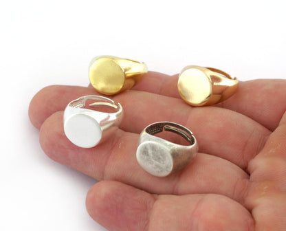 Signet Ring Blank bezel setting Adjustable Raw brass, Antique silver, Shiny Silver, Shiny Gold with ( 7-8US ) 13.5mm base setting OZ4274