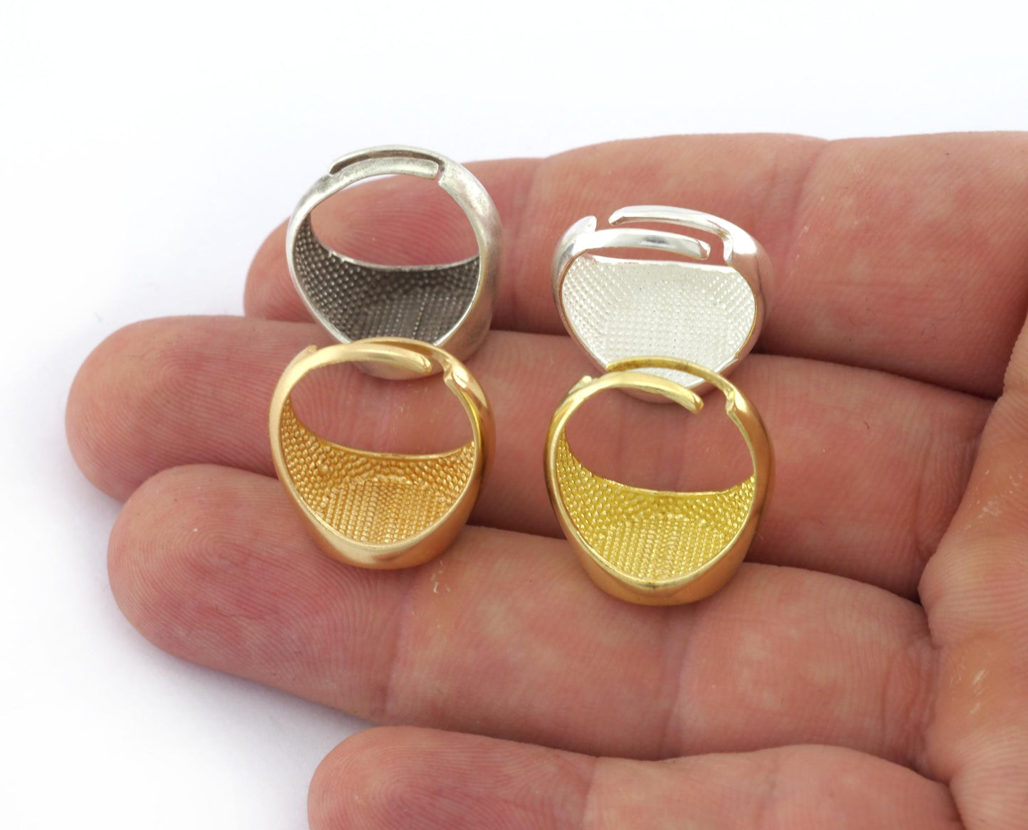Signet Ring Blank bezel setting Adjustable Raw brass, Antique silver, Shiny Silver, Shiny Gold with ( 7-8US ) 13.5mm base setting OZ4274