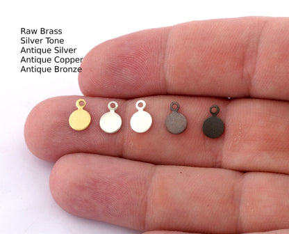 Disc Small Charms, 6mm raw brass circle tag,Silver Tone Antique Silver Antique Copper Antique Bronze findings 0088