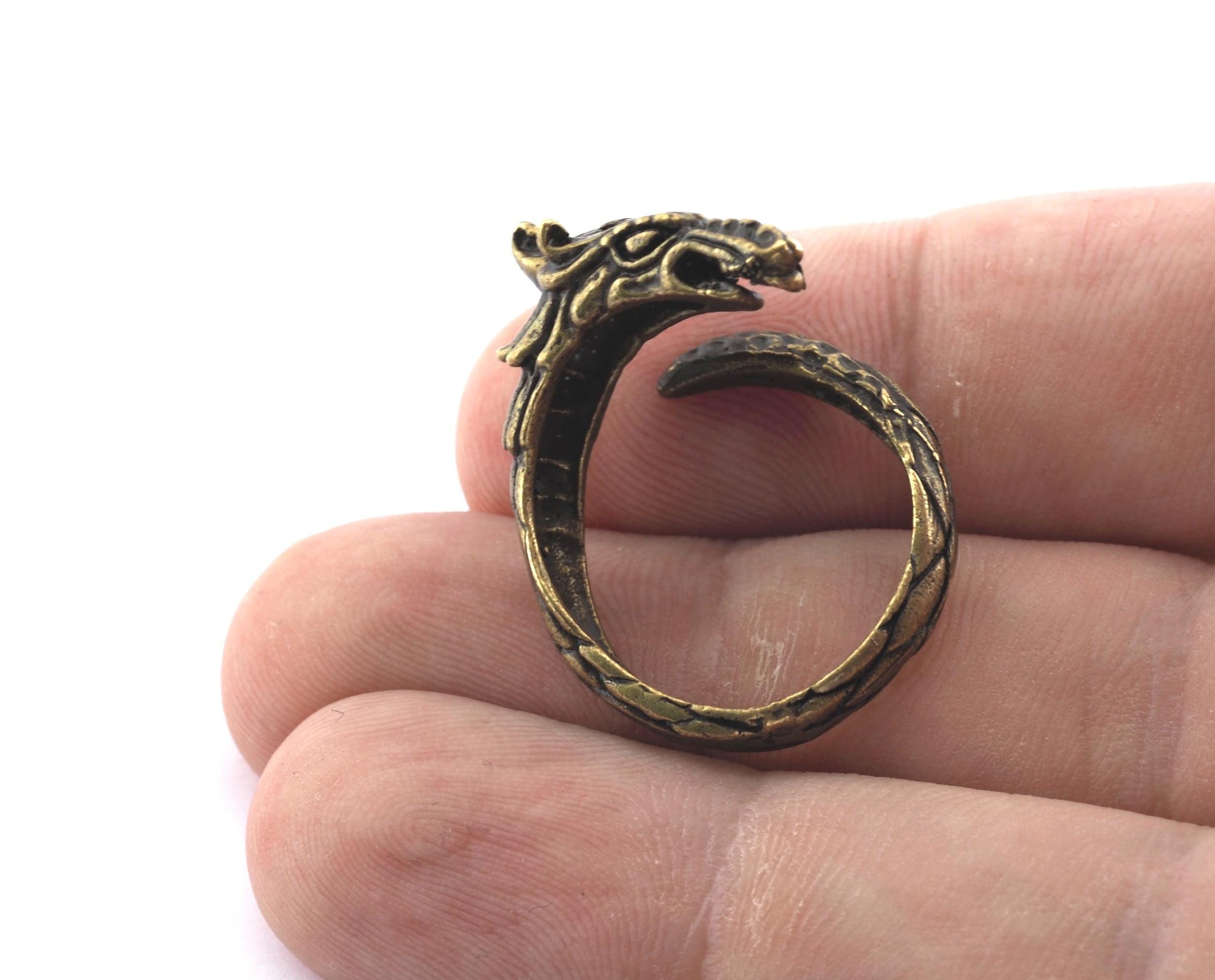 Dragon Adjustable Ring Raw Brass, Antique Silver, Antique Bronze (19mm 9US inner size) OZ2742 ring22