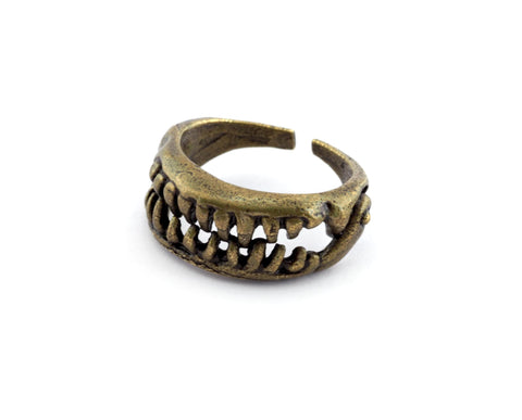 Jaw Teeth Adjustable Ring Antique Bronze Plated Brass (17.5mm 7US inner size) OZ3849