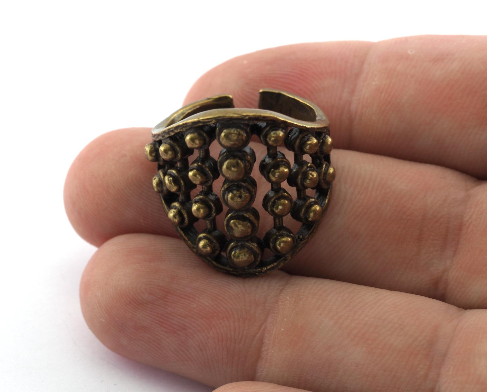 Dotted Ring Adjustable Antique Bronze Plated Brass 23mm (19mm 9US inner size) OZ3343