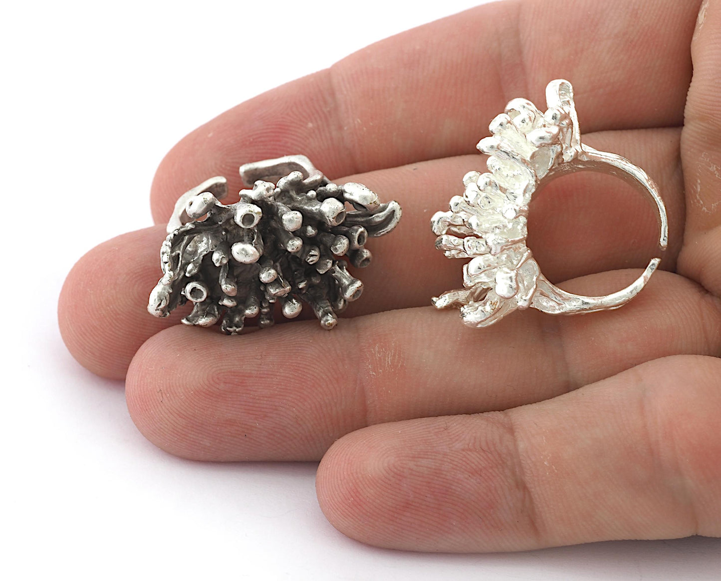 Coral Ring, Adjustable Raw brass, Antique Silver, Shiny Silver, Plated Brass (7US - 8US Adjustable) OZ5567
