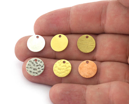 Coin Round Disc 12mm Stamping blank tag shape Raw Brass - Brushed - Hammered - Copper Antique silver, Antique silver hammered OZ3037-75