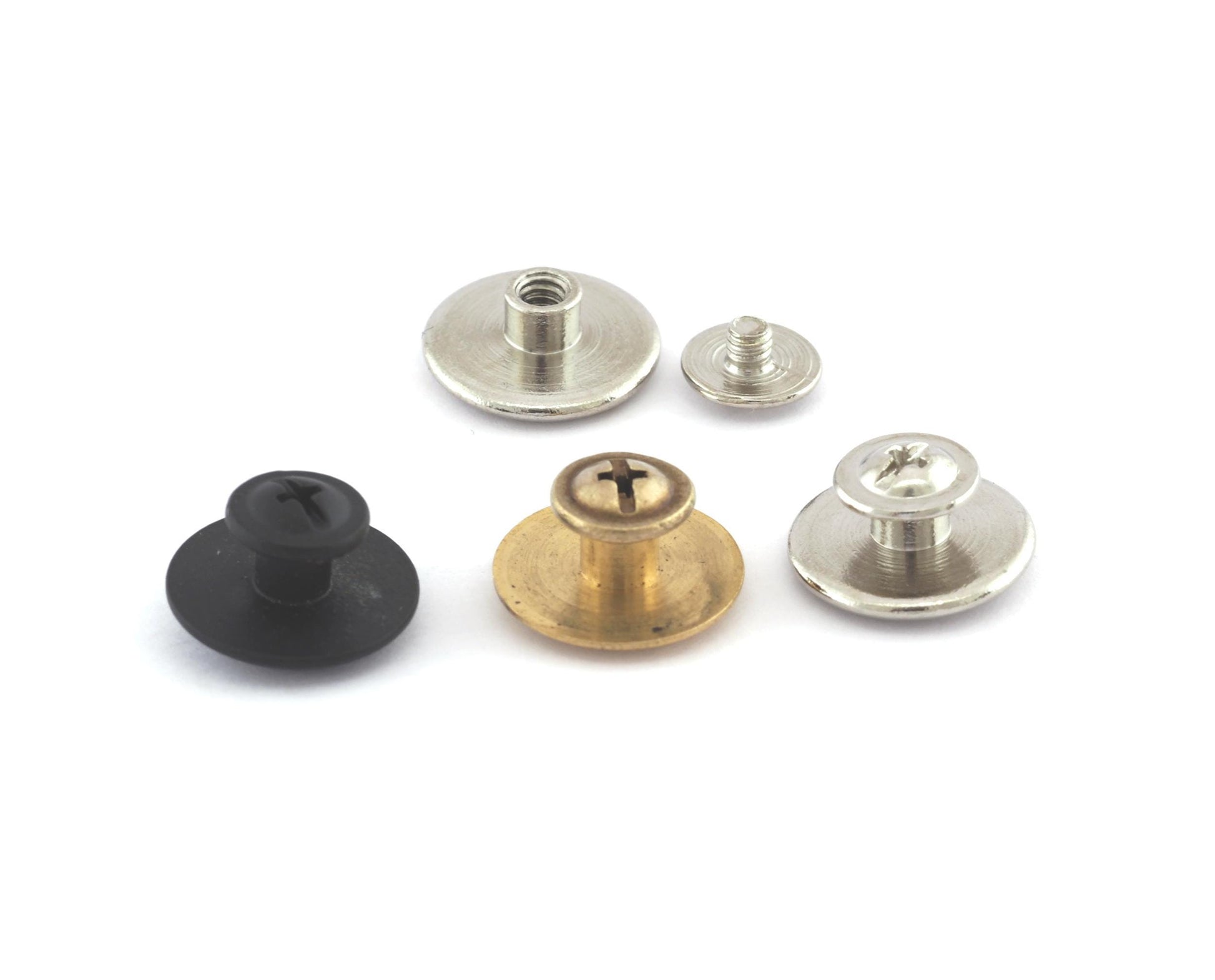 Screw Rivets Raw brass, Silver Tone, Black Painted Brass studs, , 15x6.5mm 1/8" bolt CSC4 1856