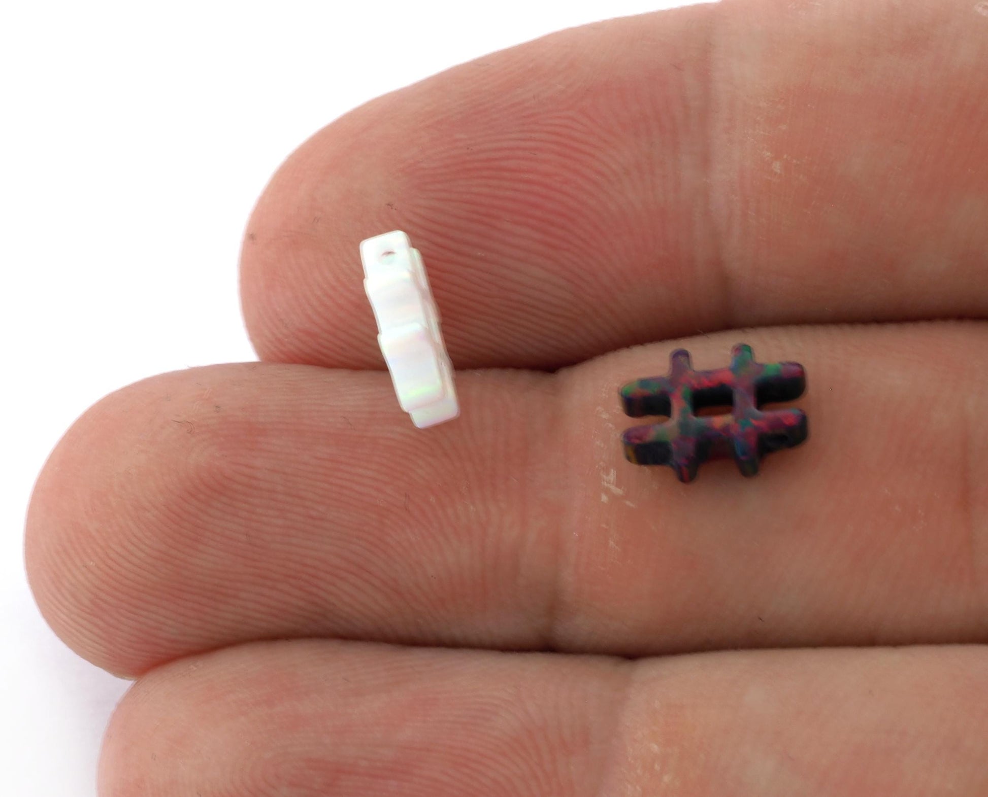 Opal Hashtag Black - White 10 mm 2.5 mm thickness 20 gauge hole Lab Created Opal Synthetic 1494 OPSY